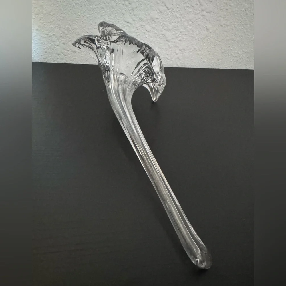 Clear Glass Lily Flower Long Stem Hand Blown. Home decoration, paperweight.